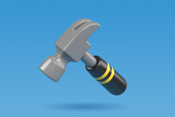 3d icon. A hammer. 3D illustration of a cartoon-style workshop. Repair work. The concept of professional work