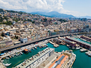 Genoa, Italy - aerial view of the port area and city