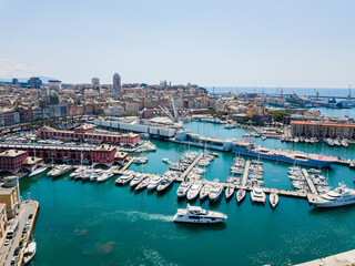 Genoa, Italy - aerial view of the port area and city