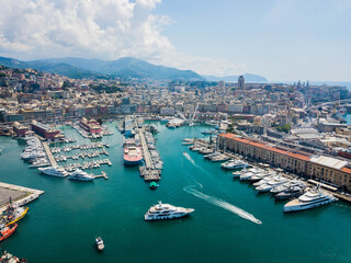 Genoa, Italy - aerial view of the port area and city