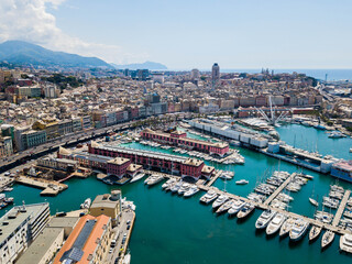 Genoa, Italy - aerial view of the port area and city