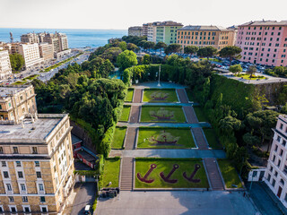 Genoa, Italy - aerial view of the Scalinata delle tre Caravelle park