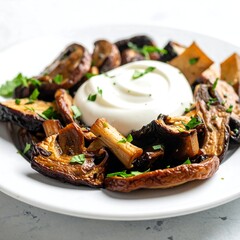 Roasted mushrooms with creamy sauce