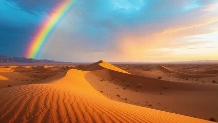 Rainbow Over the Sahara - A Desert Landscape After the Rain.