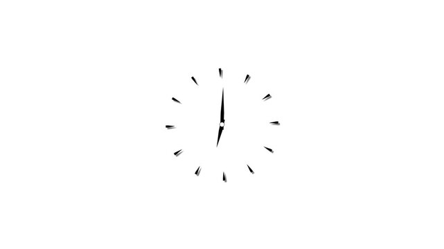 12 hours clock dial loop, twenty-four hours time lapse animation. Twelve hours clock run, moving time arrows. Hours appear on a white background