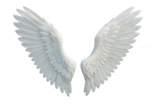 White wings symbolizing freedom and spirituality, featuring feathered lightness and divinity