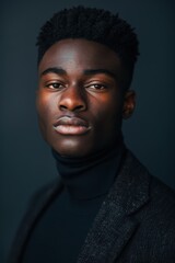 Obraz premium Close-Up Portrait of Confident Young Man Against Navy Background