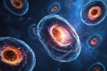 Naklejka premium Microscopic View of Cellular Structure in High-Resolution Digital Artwork.