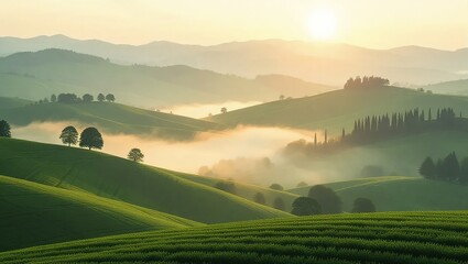 Rolling Hills at Sunrise - A Serene Landscape.