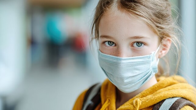 girl with face mask back at school after covid19 quarantine and lockdown no logos no brands ar 169 - Powered by Adobe