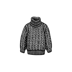 Black and white striped knitted sweater and hat clothing isolated on white background for winter fashion and warm wear