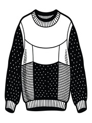 Classic Crew Neck Sweater with Contrasting Patterned Sleeves and Front Panel Design