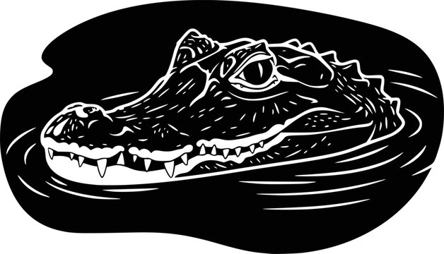 Detailed vectoral crocodile silhouette, monochrome vector illustration. EPS version.