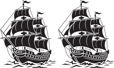 Viking Longship Drakkar with Striped Sail on Rough Ocean Waves