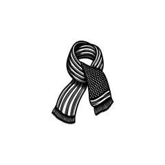 Classic knitted scarf illustration featuring textured patterns, perfect for winter fashion, cold weather accessories, or seasonal apparel designs in monochrome style