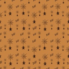 Seamless pattern with hand-drawn spiders, Helloween ornaments