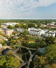 Aerial view of Downtown Cary Park and downtown Cary North Carolina