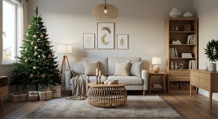 Cozy Christmas Living Room: Tree, Presents, and Warm Decor