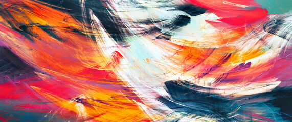 Modern paint patter in trendy color. Bright multicolor artistic strokes. Abstract painting colorful texture. Dynamic watercolor background. Fractal artwork for creative graphic design