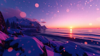 Serene Coastal Sunset - A Tranquil Winter Landscape.