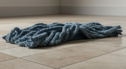 Obraz premium Blue mop head on tile floor cleaning domestic interiors concept