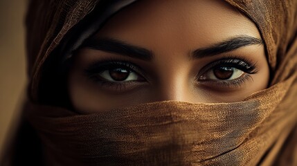 Naklejka premium Cultural portrait of a woman middle east photography intimate close-up emotional atmosphere identity exploration