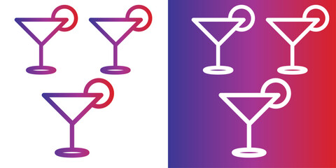 A set of various cocktail and wine glasses with a heart design, ideal as a vector icon for a bar or party illustration