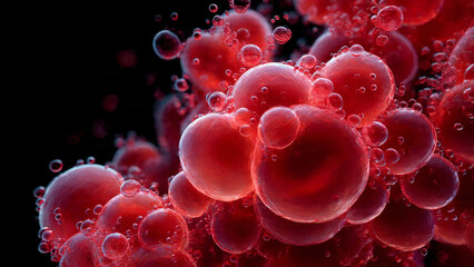 Intricate view of red blood cell and bubble in human vascular system, medical science biology background concept