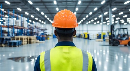 Warehouse Supervisor Overseeing Distribution Center Operations with Safety Gear On
