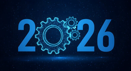 Futuristic concept for the year 2026 with digital gears.