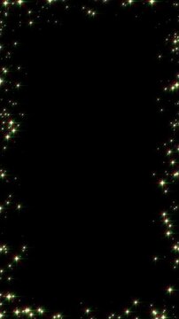 christmas stars twinkle border frame on black background animation, winter holiday and new year celebration vertical social media motion background