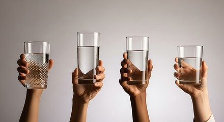 Diversity in Hydration: Hands Holding Glasses of Clear Water