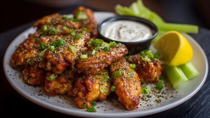 Fototapeta premium fried chicken wings with vegetables