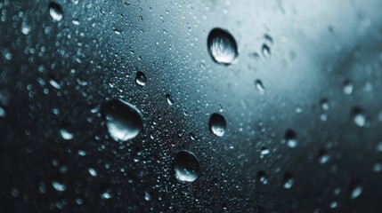 Macro View of Raindrops on Dark Metallic Glass Surface A Captivating Visual Experience in Photography Urban Environment Close-Up Perspective
