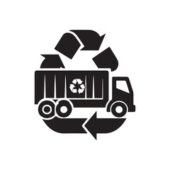 recycling truck on route vector silhouette clip art logo design illustration