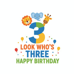 Fototapeta premium See how they're turning three—this holiday‑themed birthday card wishes them a happy birthday