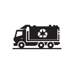 recycling truck on route vector silhouette clip art logo design illustration