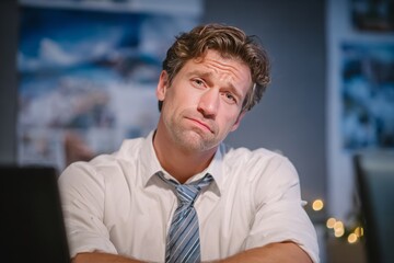 Fototapeta premium Tired worker with tie and shirt. Generative AI