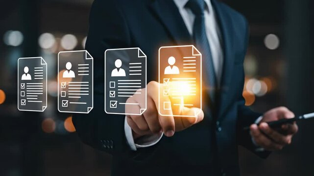 S&eacute;lection num&eacute;rique de CV par RH avec recruteur en ligne, choix du meilleur employ&eacute; et innovation en gestion des ressources humaines. IA