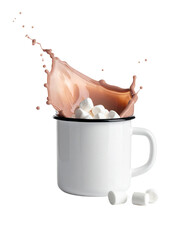 Hot chocolate splash with marshmallows isolated on transparent background