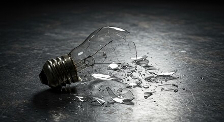 Broken lightbulb on dark surface demonstrating idea failure concept