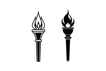 Two burning torches depicted in a stark black and white silhouette