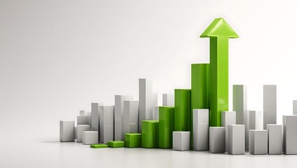 Ascending Heights: Green Growth Chart Illustrating Progress Towards Financial Success Rising Bar Graph Depicting Market Improvement Investment Opportunity Increase