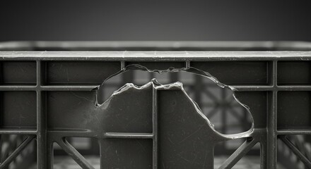 Broken object against a geometric structure in black and white