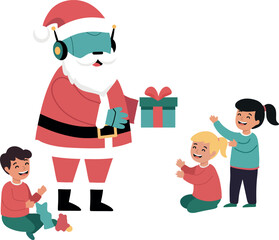 Robot Santa Giving Presents to Children