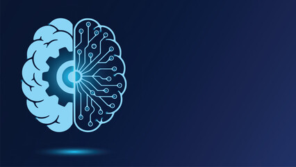 Artificial Intelligence Half Brain Circuit Board Gear Innovation Technology Blue Icon