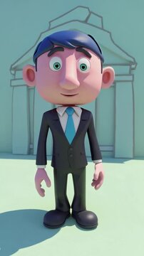 Personnage cartoon 3D en costume cravate sur fond clair