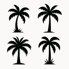 Collection of diverse tropical palm tree silhouettes perfect for summer vacation beach and resort designs offering a natural and exotic feel