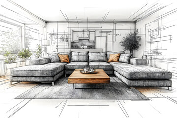 Modern sectional sofa living room sketch design interior decor home furniture