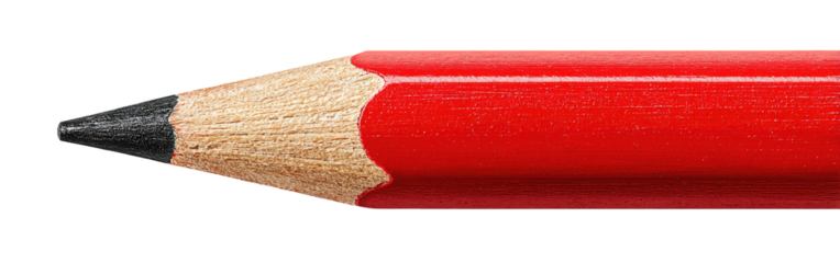 Close-up of a sharpened pencil with a dark gray graphite lead and a vibrant red wooden exterior